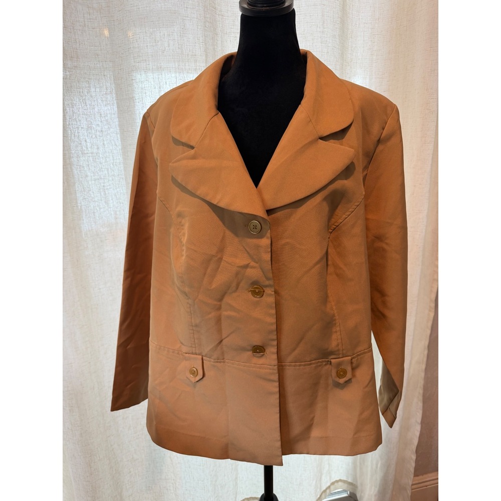 Lafont New York Woman Tan Blazer Jacket Size 24W Camel Button Front Professional
